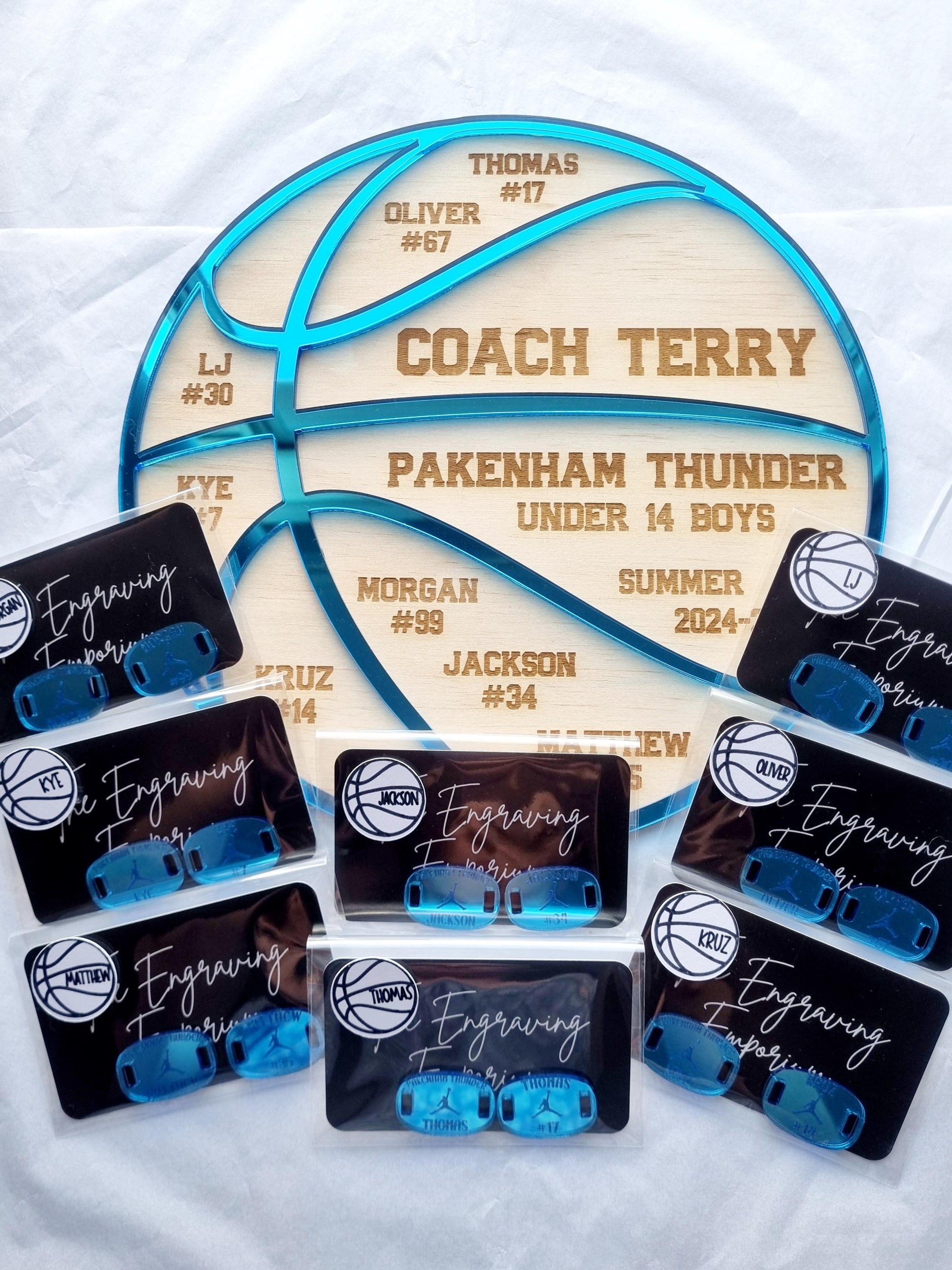 Personalised Basketball Coach Gift Set, Basketball Team Gift, Custom Shoe Tags, Basketball Plaque, End of Season Award