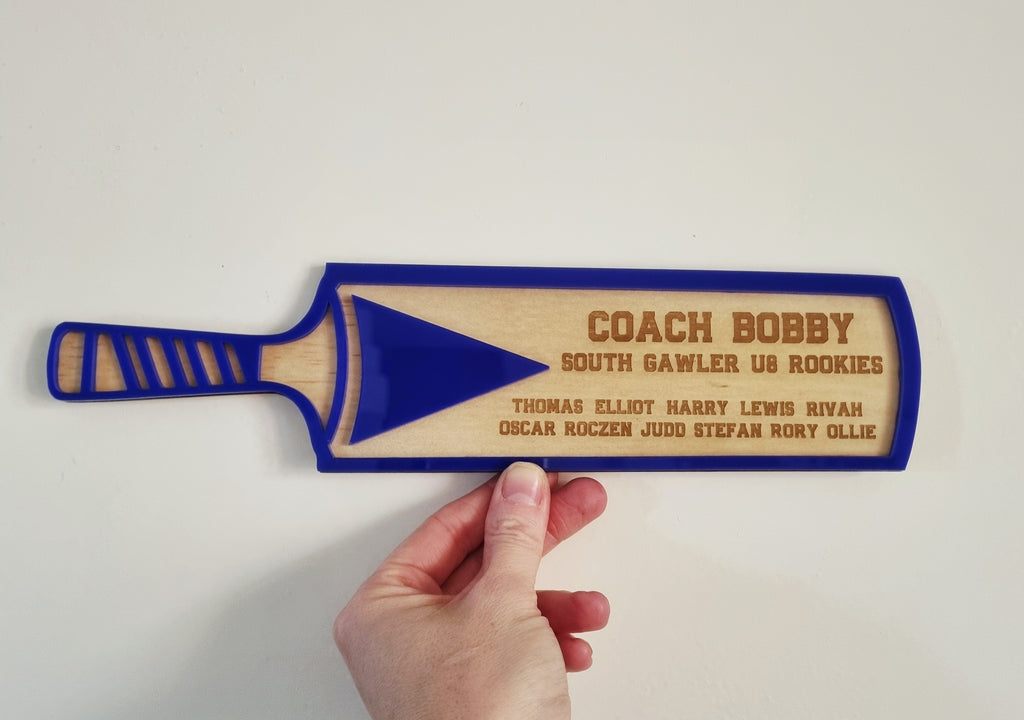 Cricket Bat Coach Gift Plaque – Personalised Team Cricket Keepsake