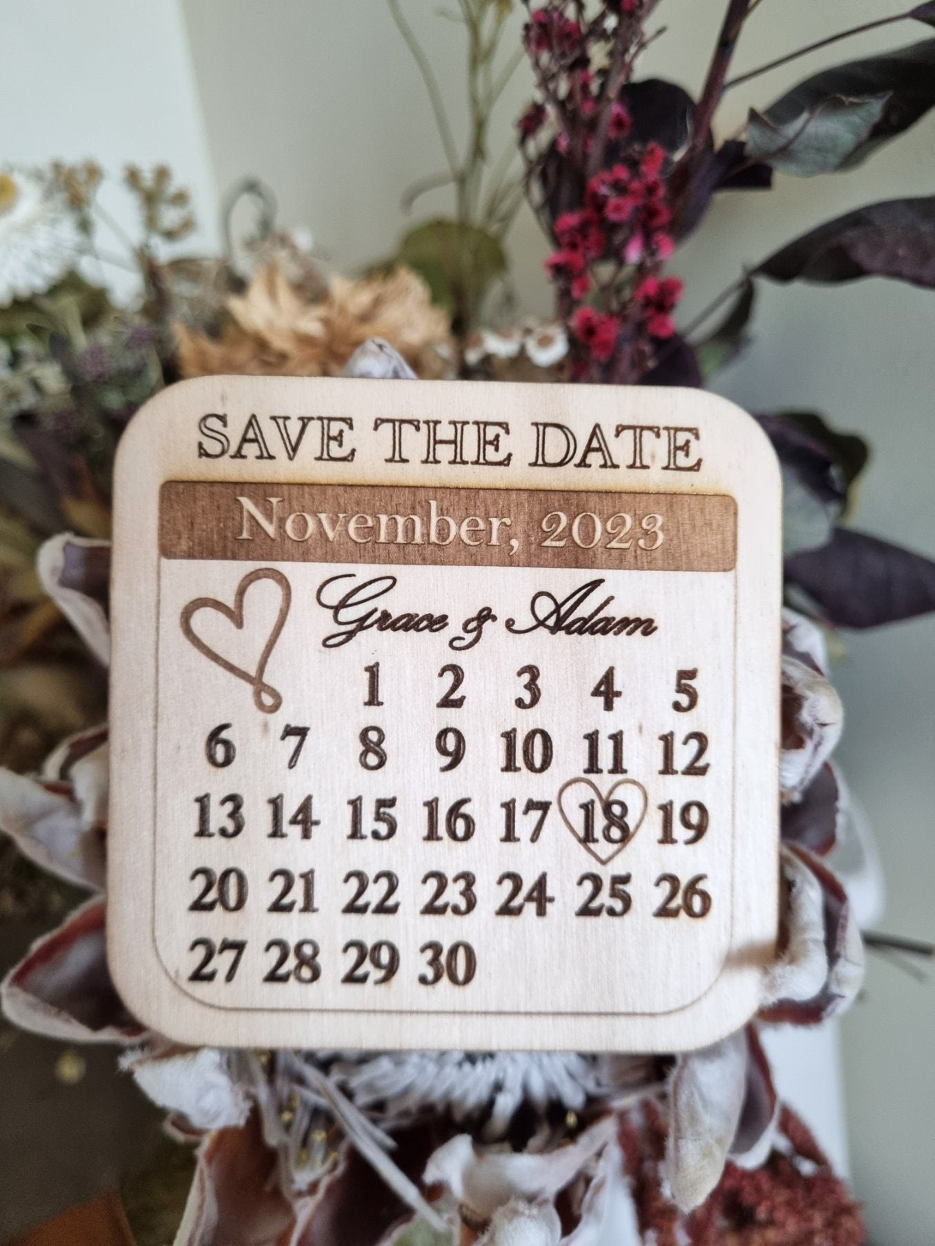Personalised Wedding Save The Date Invitation, Unique Magnetic Wooden Engraved Save The Date