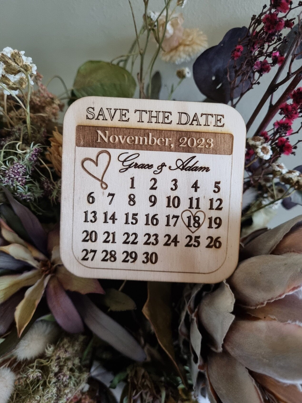 Personalised Wedding Save The Date Invitation, Unique Magnetic Wooden Engraved Save The Date