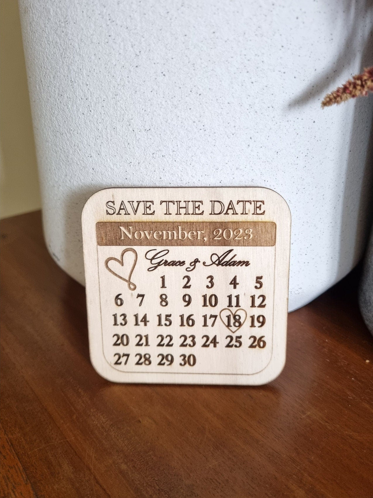 Personalised Wedding Save The Date Invitation, Unique Magnetic Wooden Engraved Save The Date
