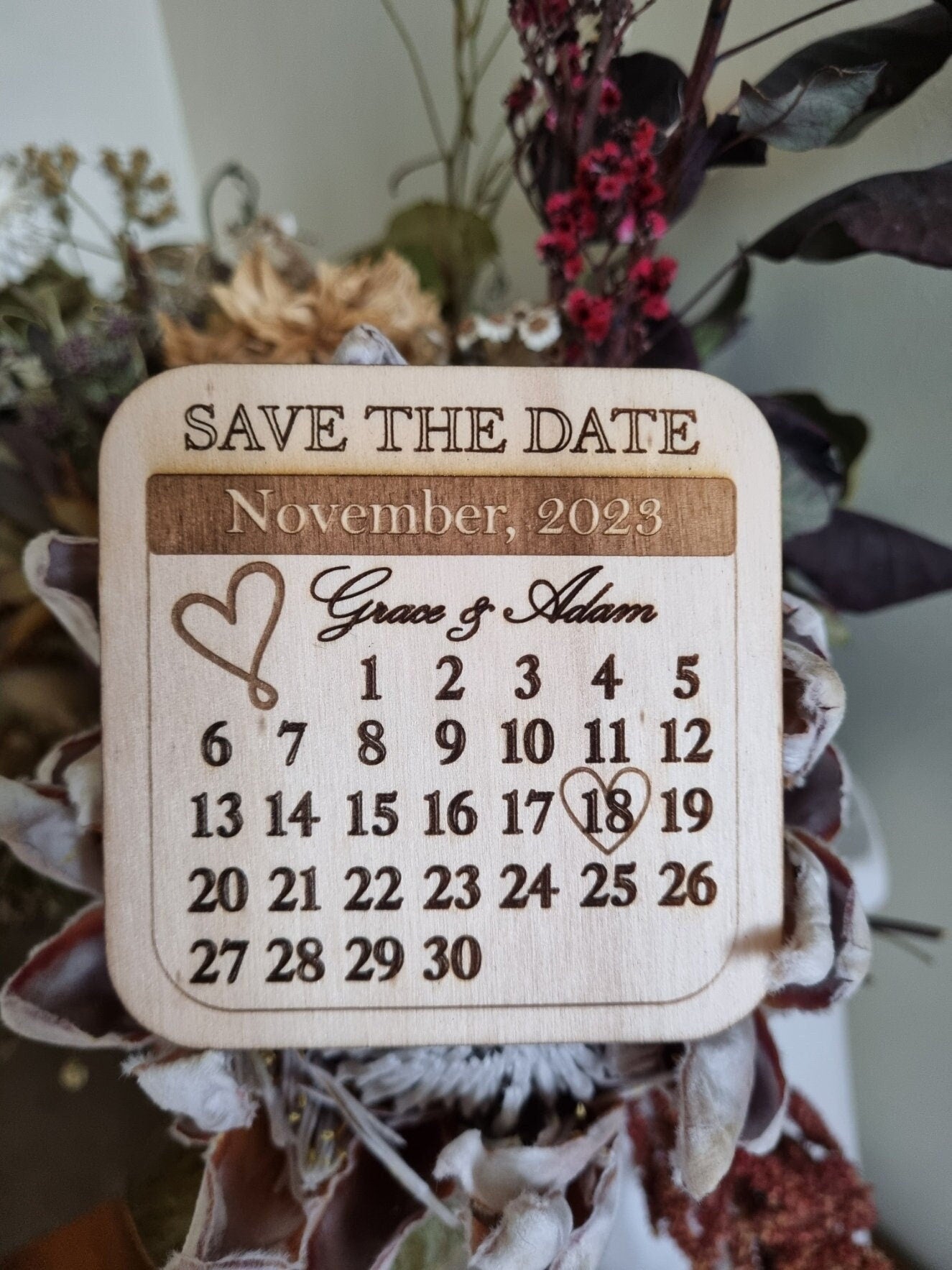 Personalised Wedding Save The Date Invitation, Unique Magnetic Wooden Engraved Save The Date