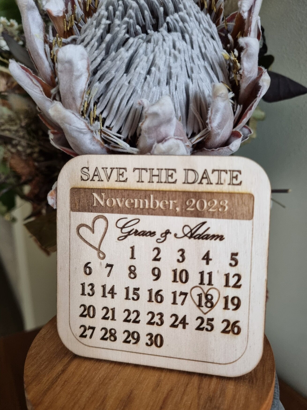 Personalised Wedding Save The Date Invitation, Unique Magnetic Wooden Engraved Save The Date