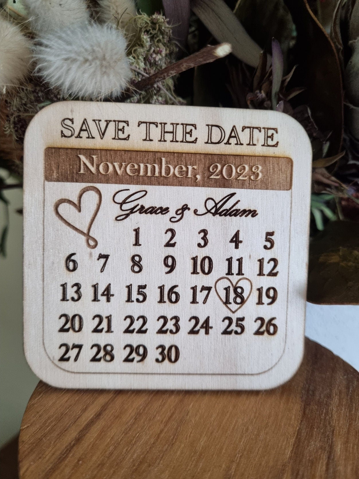 Personalised Wedding Save The Date Invitation, Unique Magnetic Wooden Engraved Save The Date