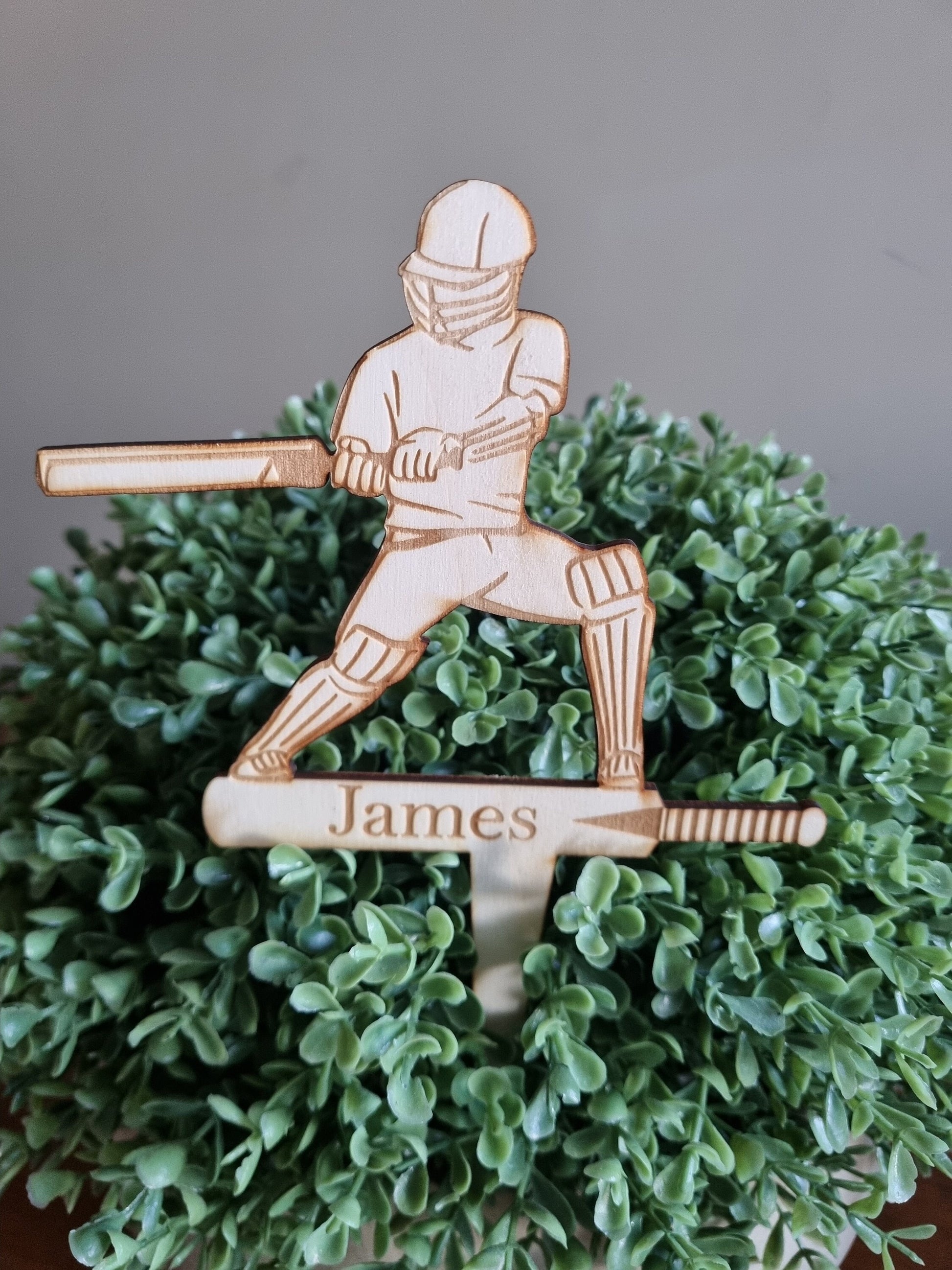 Cricket Cake Topper, Personalised Birthday Decoration, Engraved