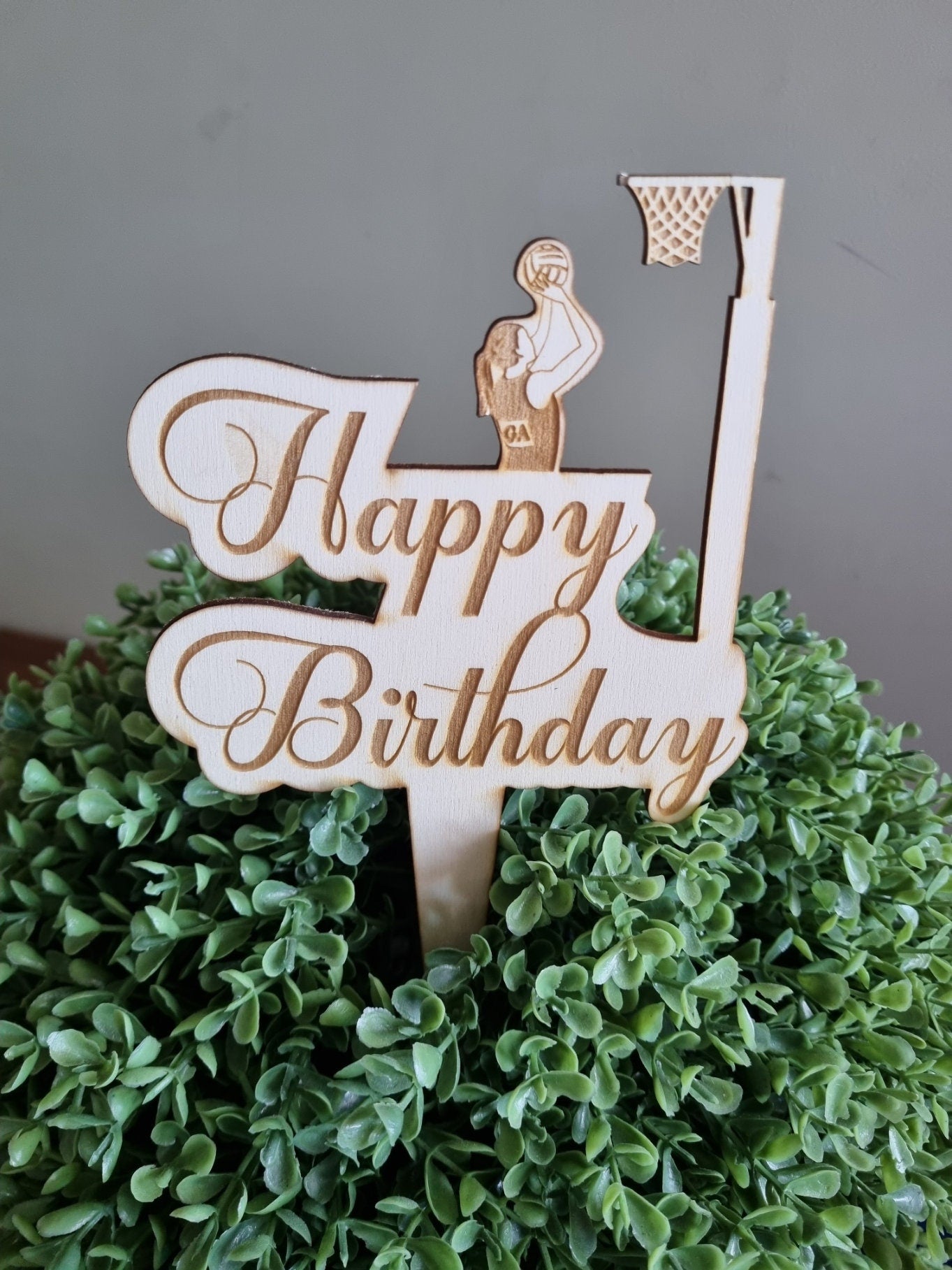 Netball Themed Happy Birthday Cake Topper, Personalised Birthday Decoration