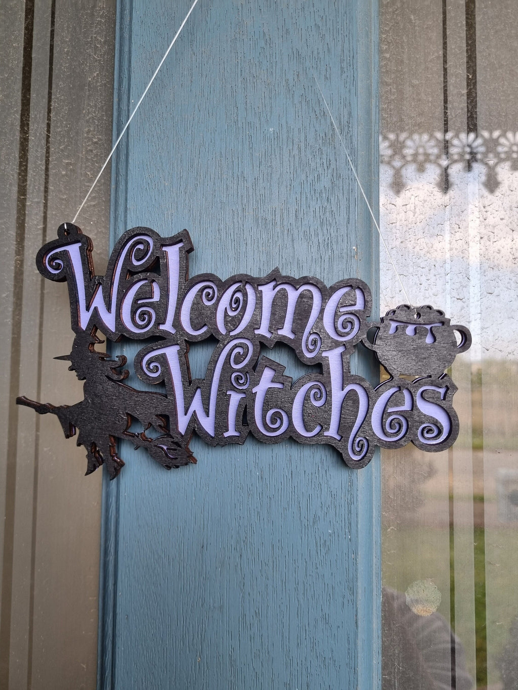 Halloween Welcome Witches Door Sign, Hand Painted Sign, Door Decoration, Wreath