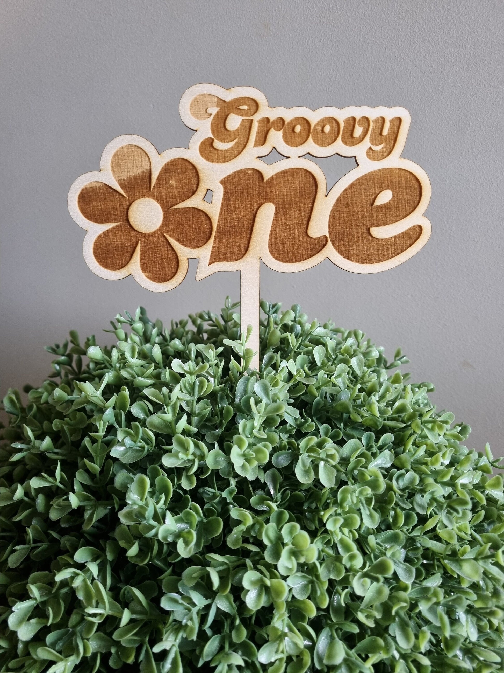 Groovy One Cake Topper, 1 Year Old Birthday Decoration, Wooden Cake Topper