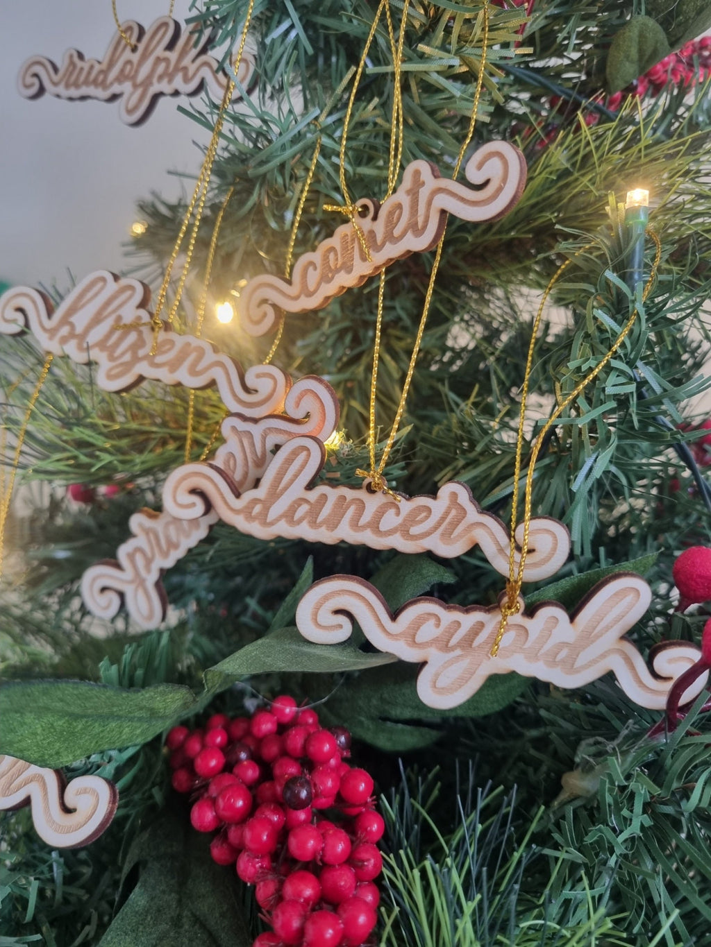 Reindeer Name Ornament Set of 9, Christmas Gift, Tree Decorations