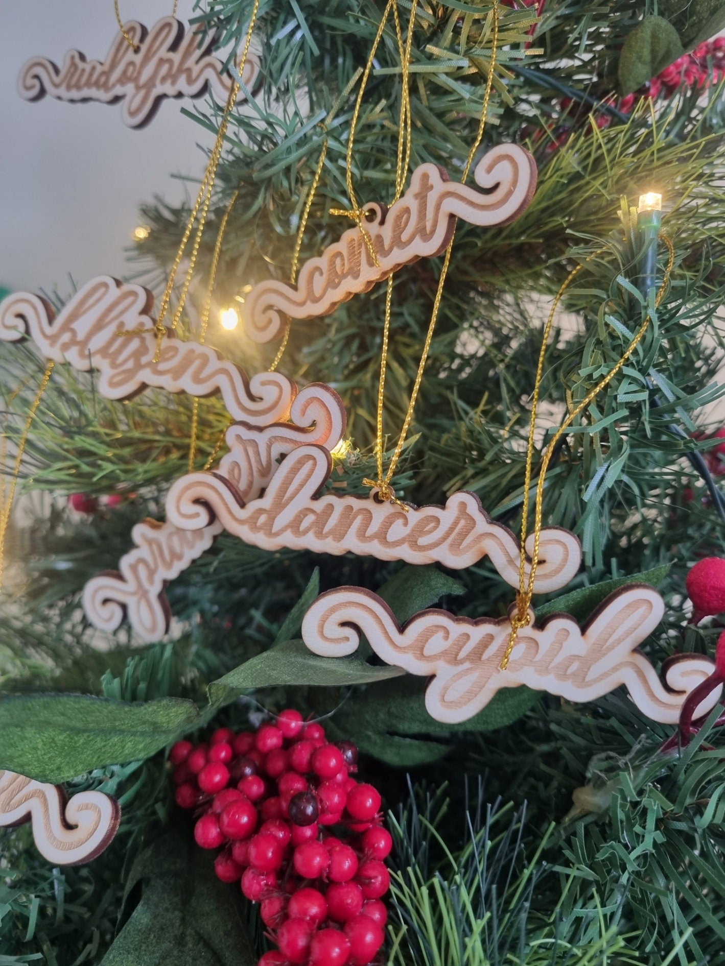 Reindeer Name Ornament Set of 9, Christmas Gift, Tree Decorations