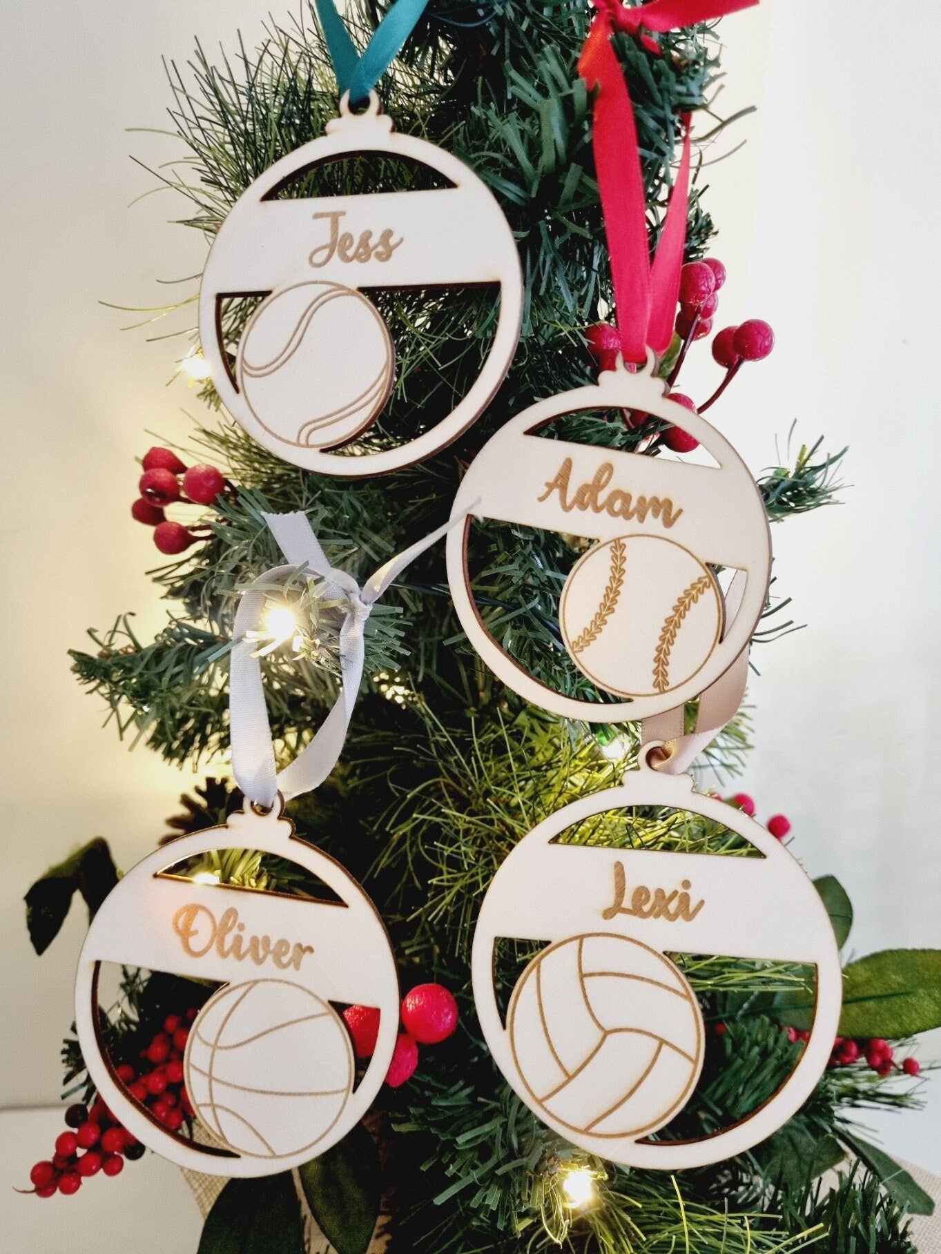 Personalised Sports Christmas Ornament, Cricket, Tennis, Volleyball, Basketball
