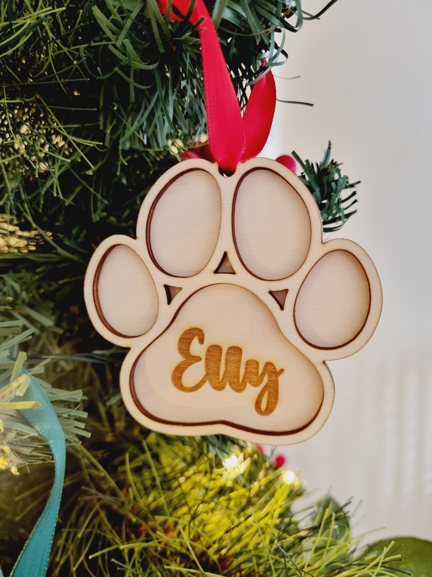 Dog Personalised Engraved Christmas Ornament, Pet Ornament, Dog Bone, Paw Ornament