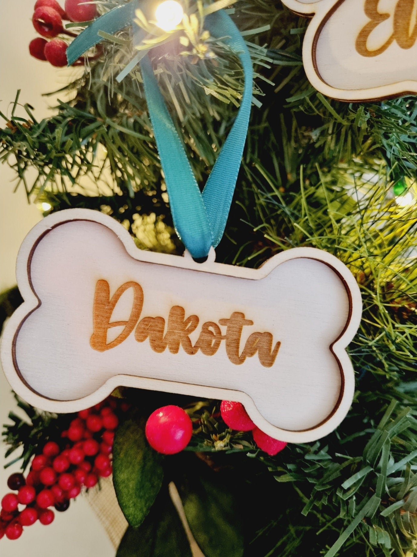Dog Personalised Engraved Christmas Ornament, Pet Ornament, Dog Bone, Paw Ornament
