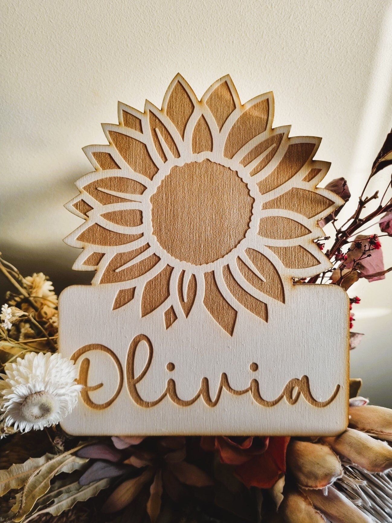 Sunflower Personalised Door Sign, Personalised Name Sign, Girls Room, Boho Bedroom Decor