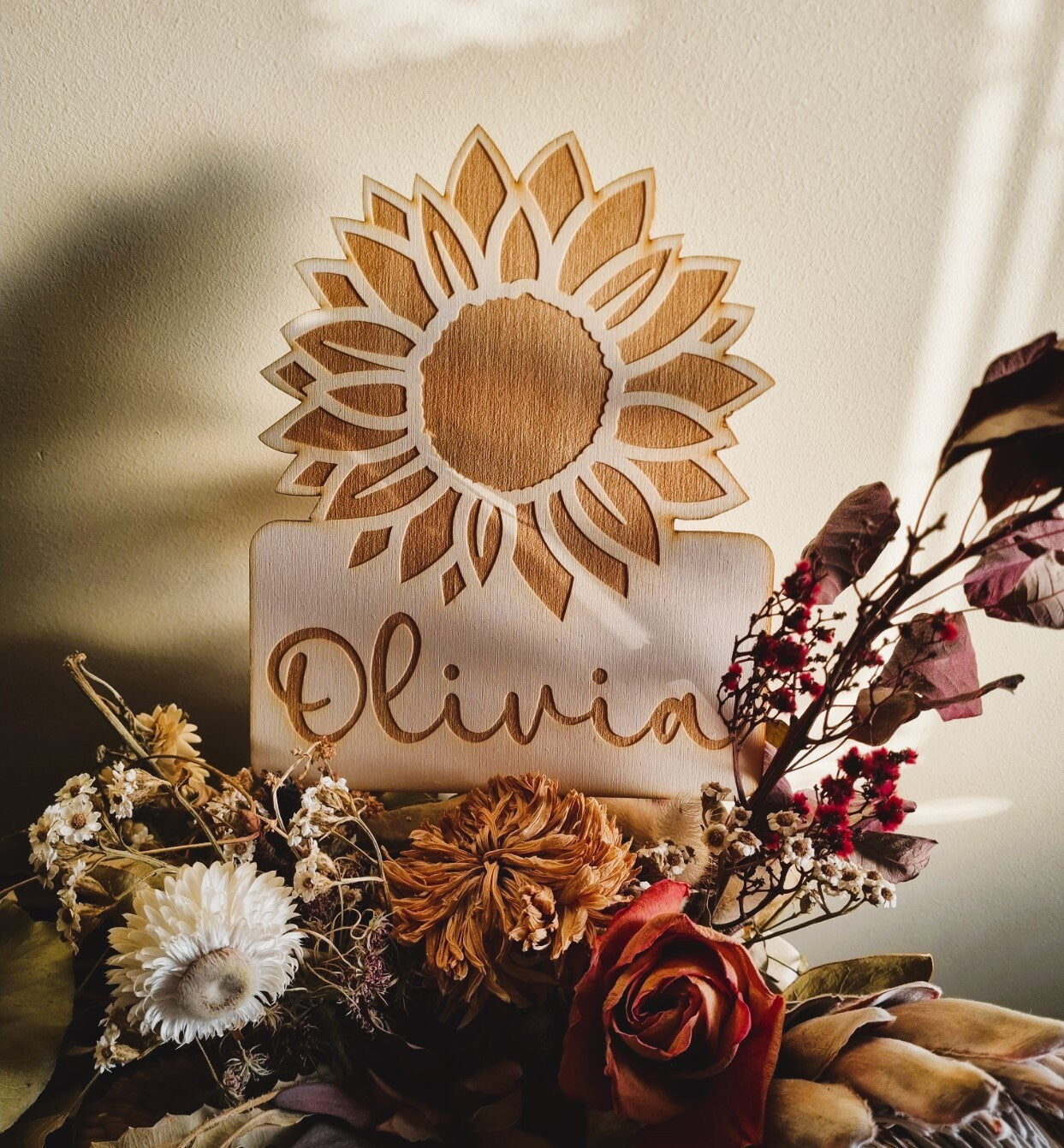 Sunflower Personalised Door Sign, Personalised Name Sign, Girls Room, Boho Bedroom Decor
