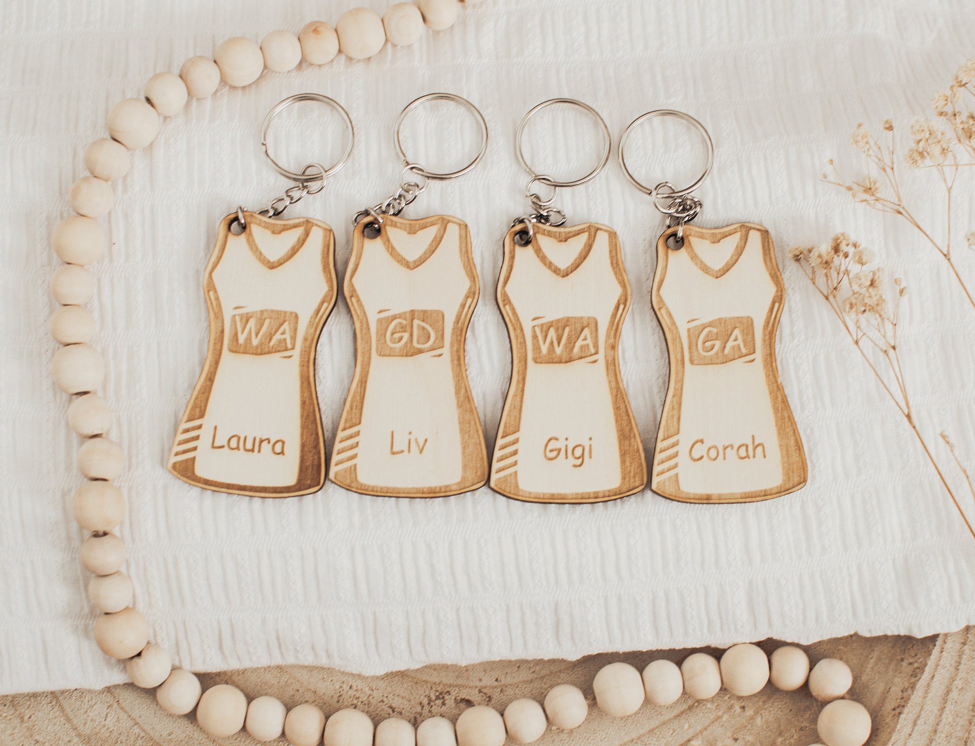 Personalised Netball Dress Keyring, Custom Netball Gift, Netball Player Keychain, Netball Coach Gift