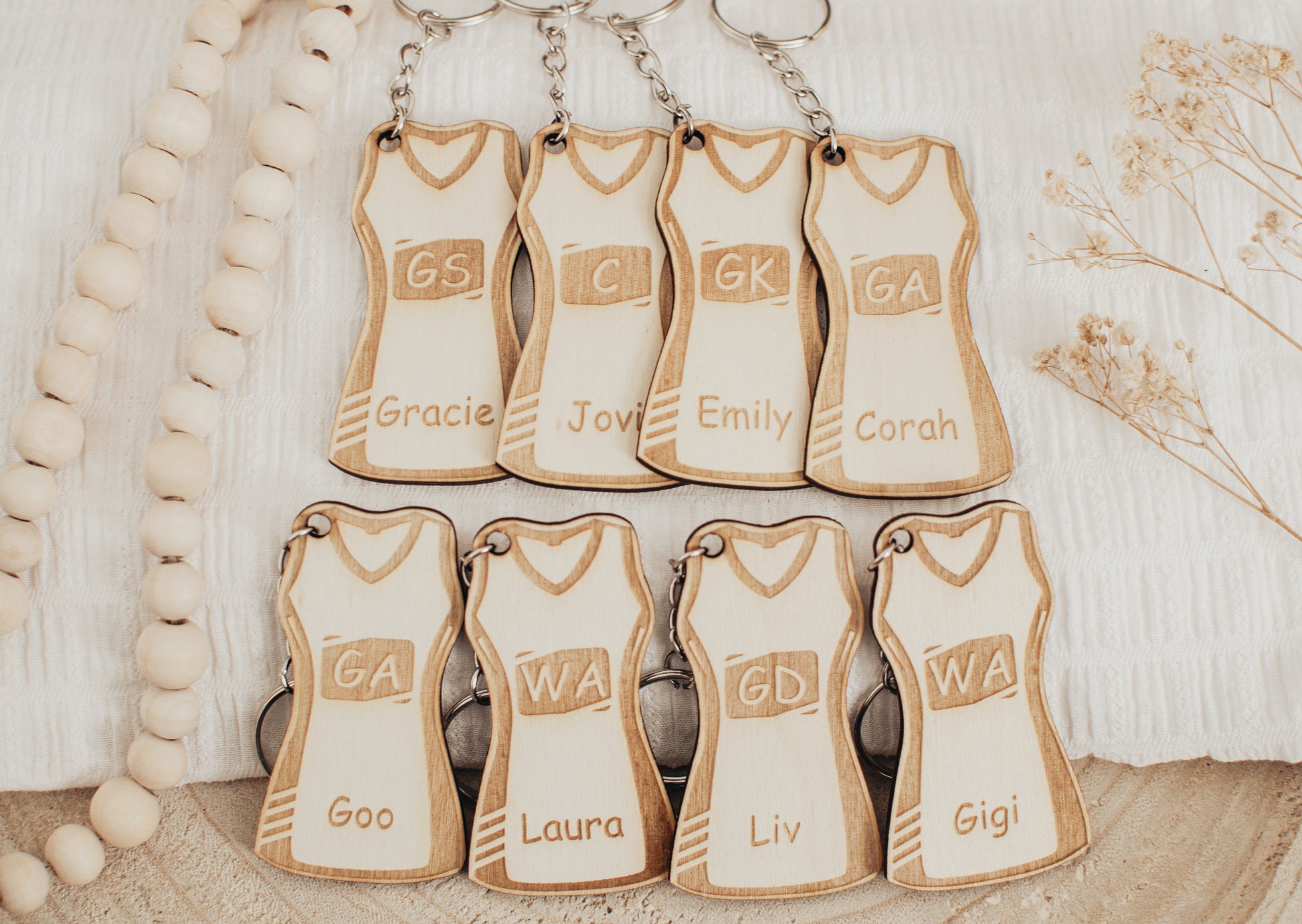 Personalised Netball Dress Keyring, Custom Netball Gift, Netball Player Keychain, Netball Coach Gift