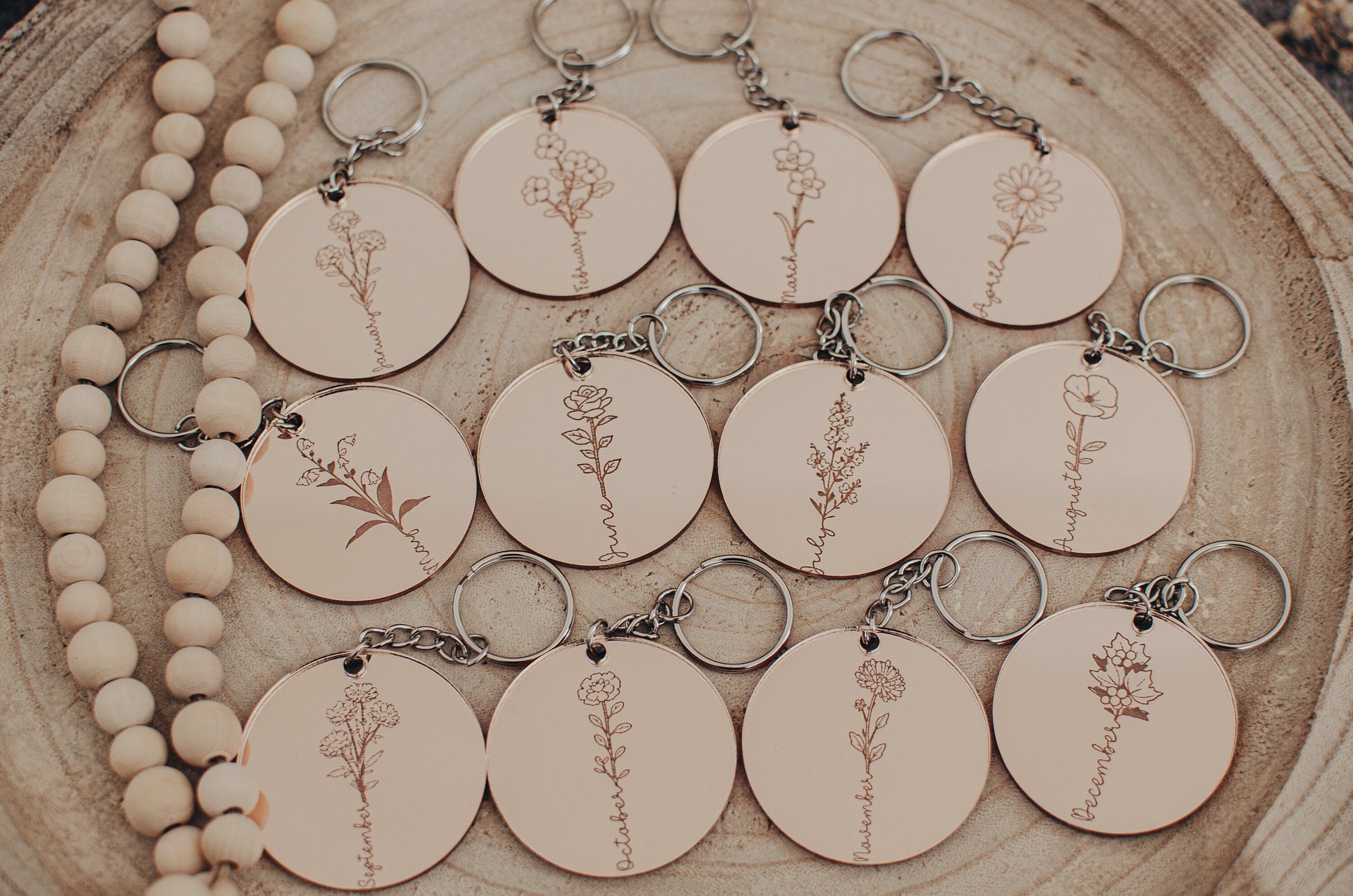 Birth Flower Keyring, Mirrored Acrylic Keyring, Mothers Day Gift, Anniversary Gift