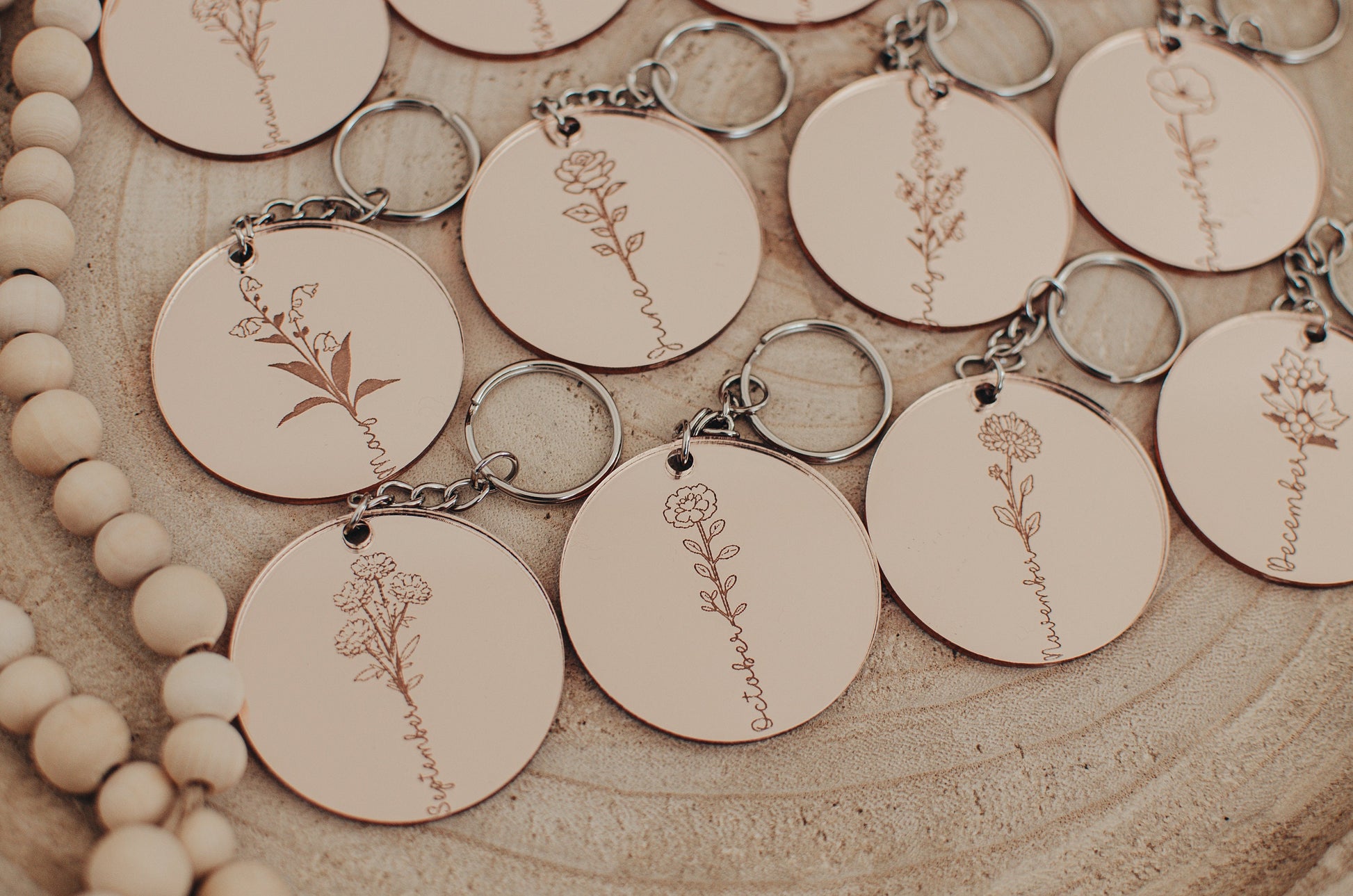 Birth Flower Keyring, Mirrored Acrylic Keyring, Mothers Day Gift, Anniversary Gift