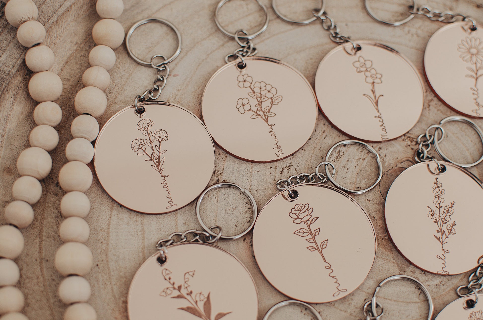 Birth Flower Keyring, Mirrored Acrylic Keyring, Mothers Day Gift, Anniversary Gift
