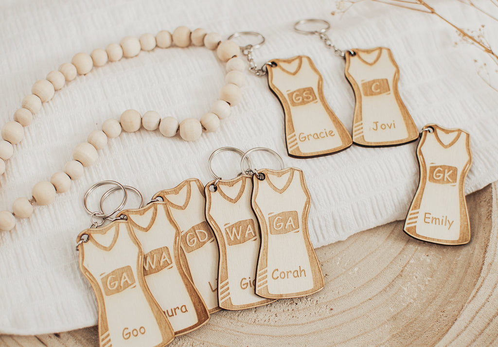 Personalised Netball Dress Keyring, Custom Netball Gift, Netball Player Keychain, Netball Coach Gift