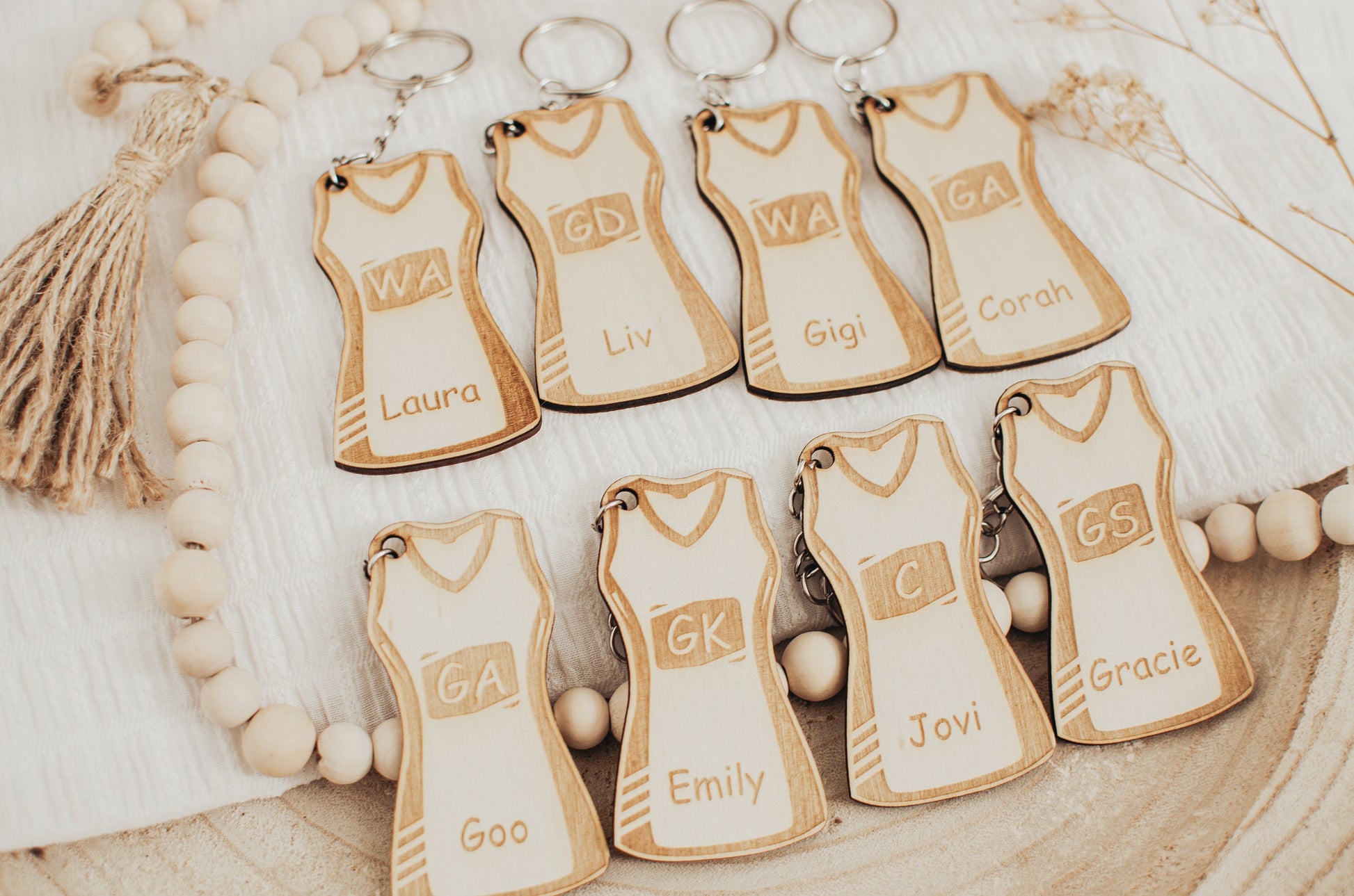 Personalised Netball Dress Keyring, Custom Netball Gift, Netball Player Keychain, Netball Coach Gift