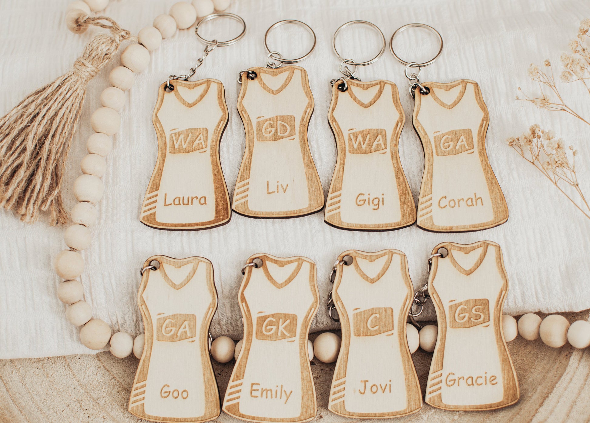 Personalised Netball Dress Keyring, Custom Netball Gift, Netball Player Keychain, Netball Coach Gift