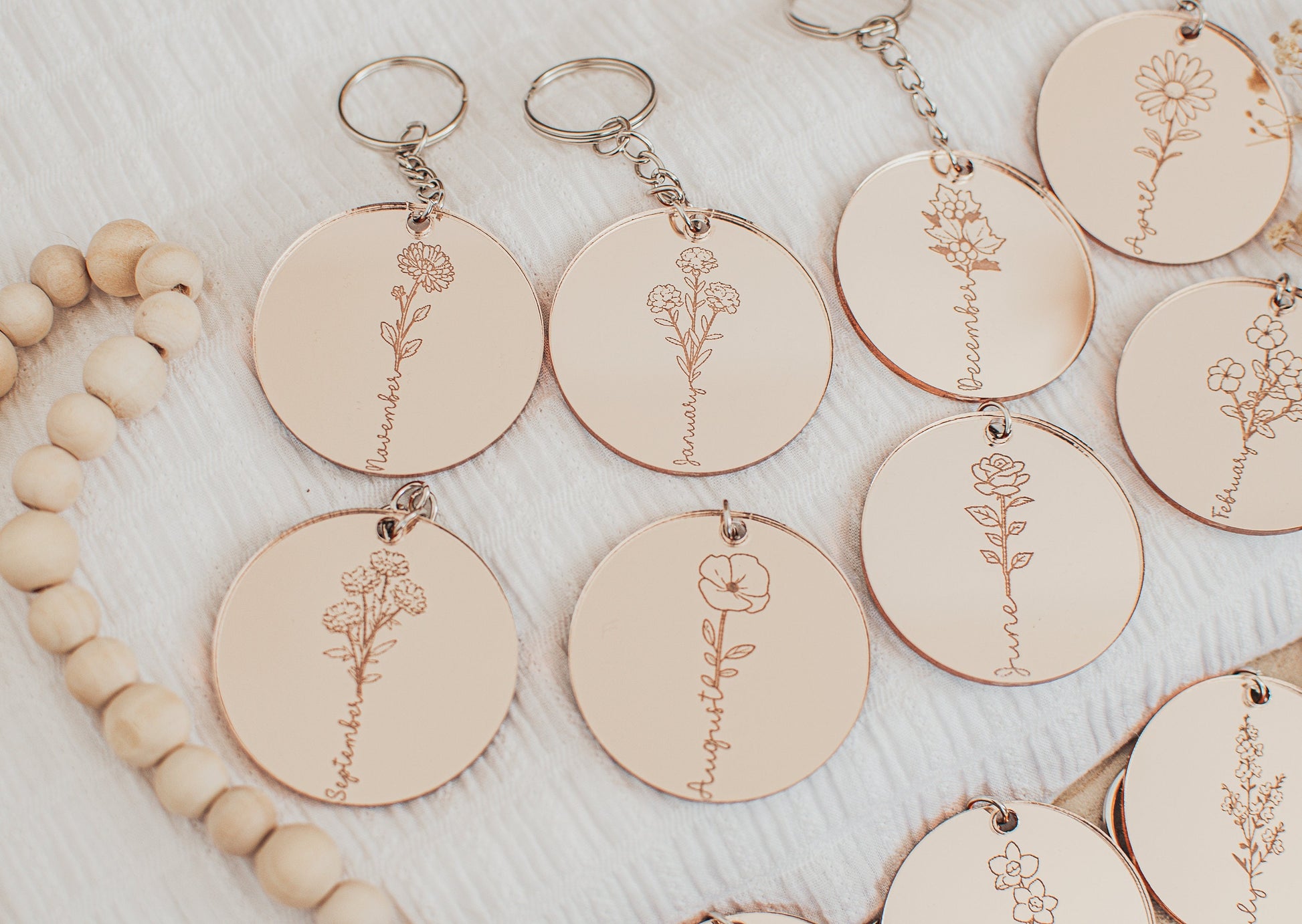 Birth Flower Keyring, Mirrored Acrylic Keyring, Mothers Day Gift, Anniversary Gift