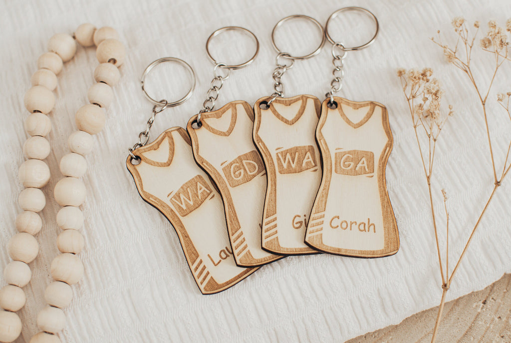 Personalised Netball Dress Keyring, Custom Netball Gift, Netball Player Keychain, Netball Coach Gift