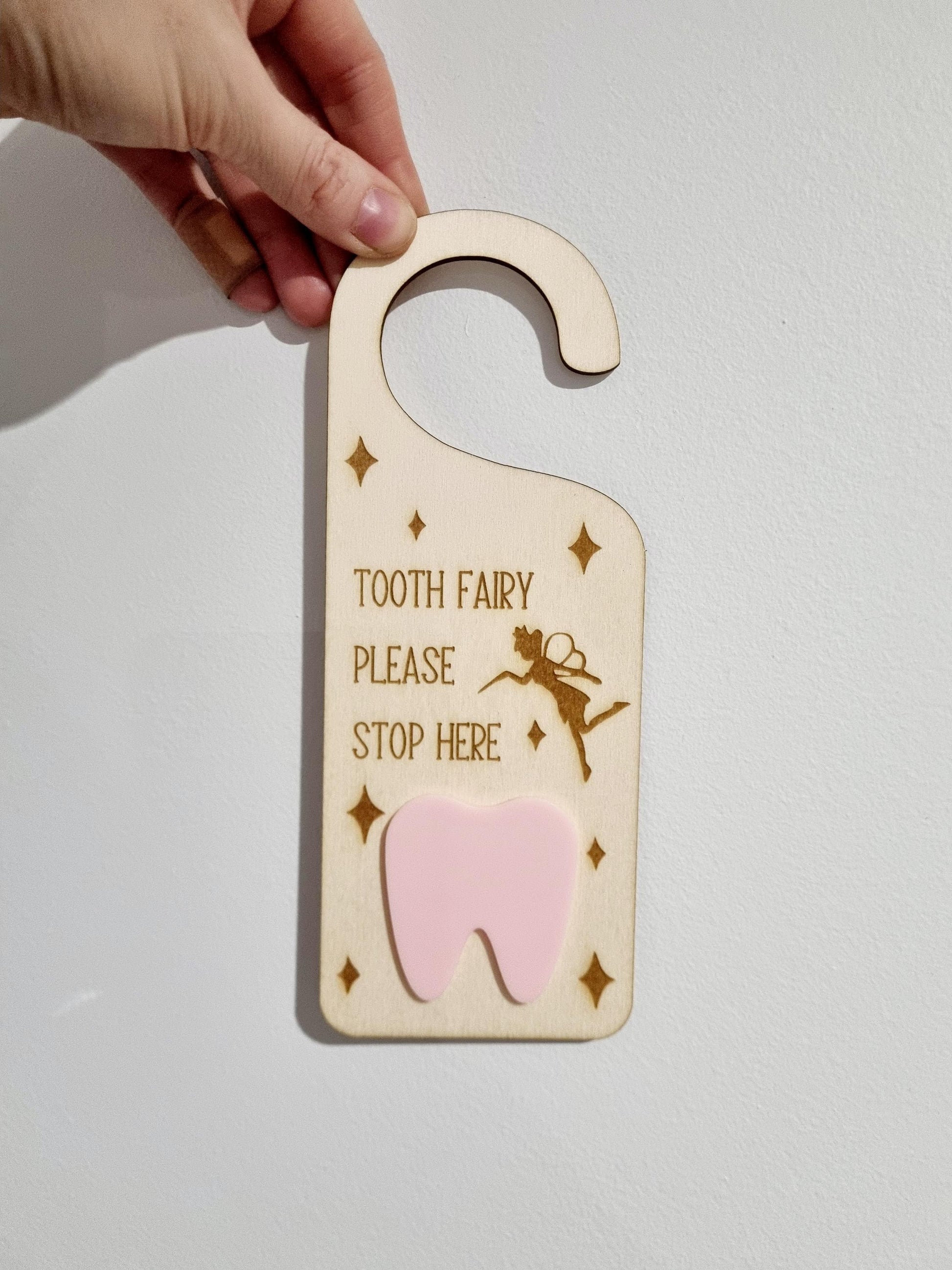 Magical Tooth Fairy Stop Here Wooden Door Hanging Sign, Tooth Fairy Keepsake