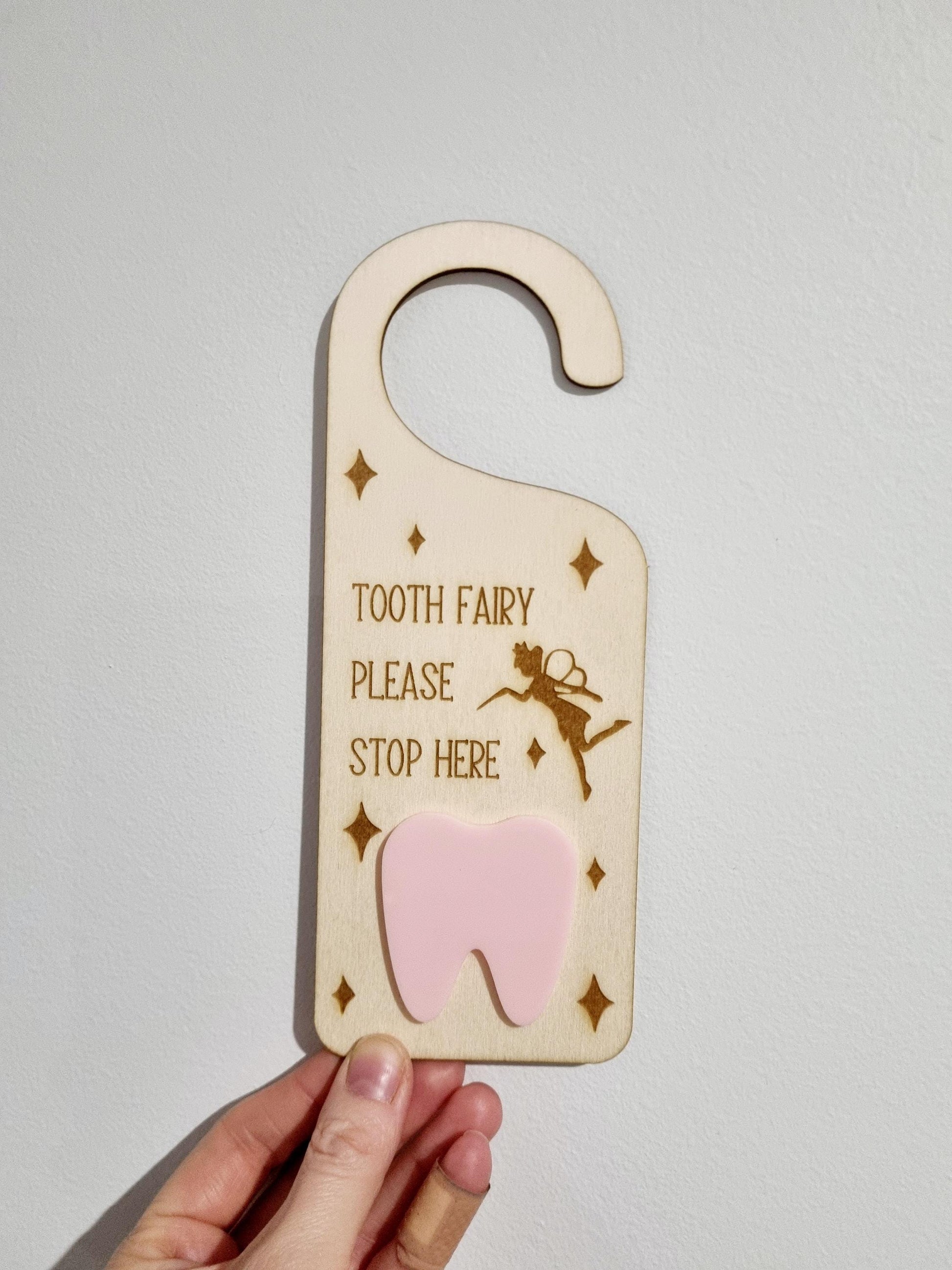Magical Tooth Fairy Stop Here Wooden Door Hanging Sign, Tooth Fairy Keepsake