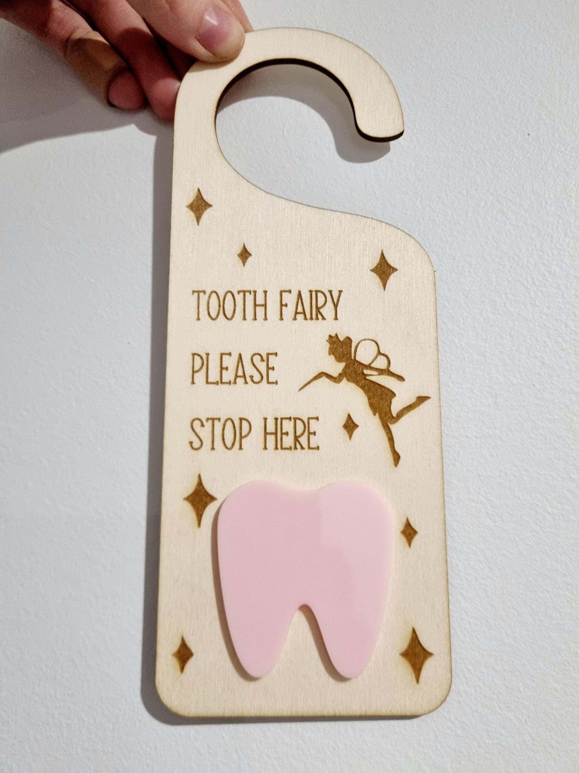 Magical Tooth Fairy Stop Here Wooden Door Hanging Sign, Tooth Fairy Keepsake