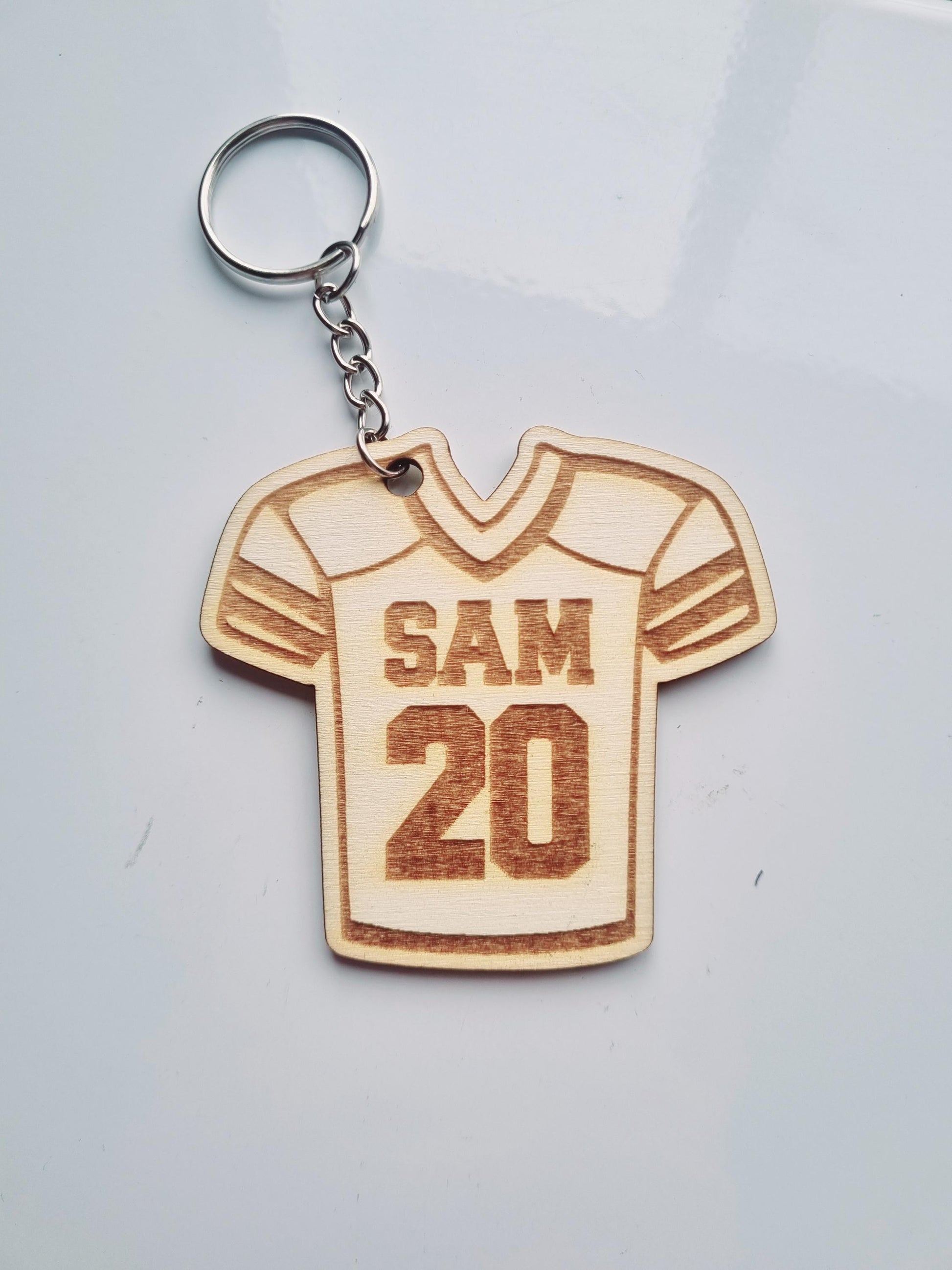 Personalised Rugby Keyring, Engraved American Football Jersey Keychain, Custom Team Gift