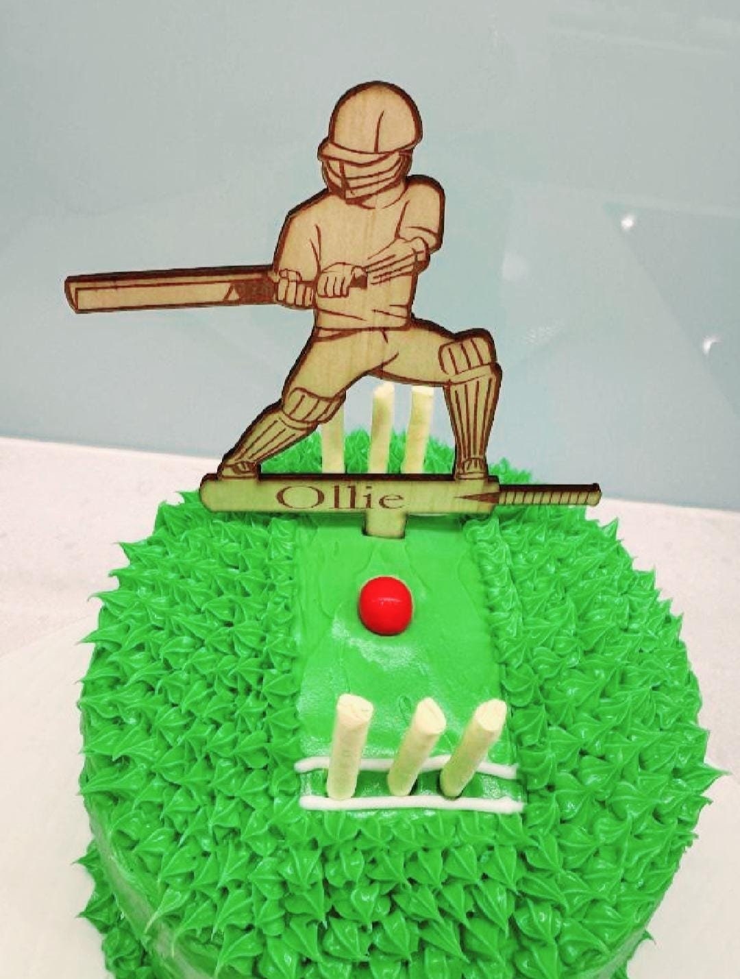 Cricket Cake Topper, Personalised Birthday Decoration, Engraved