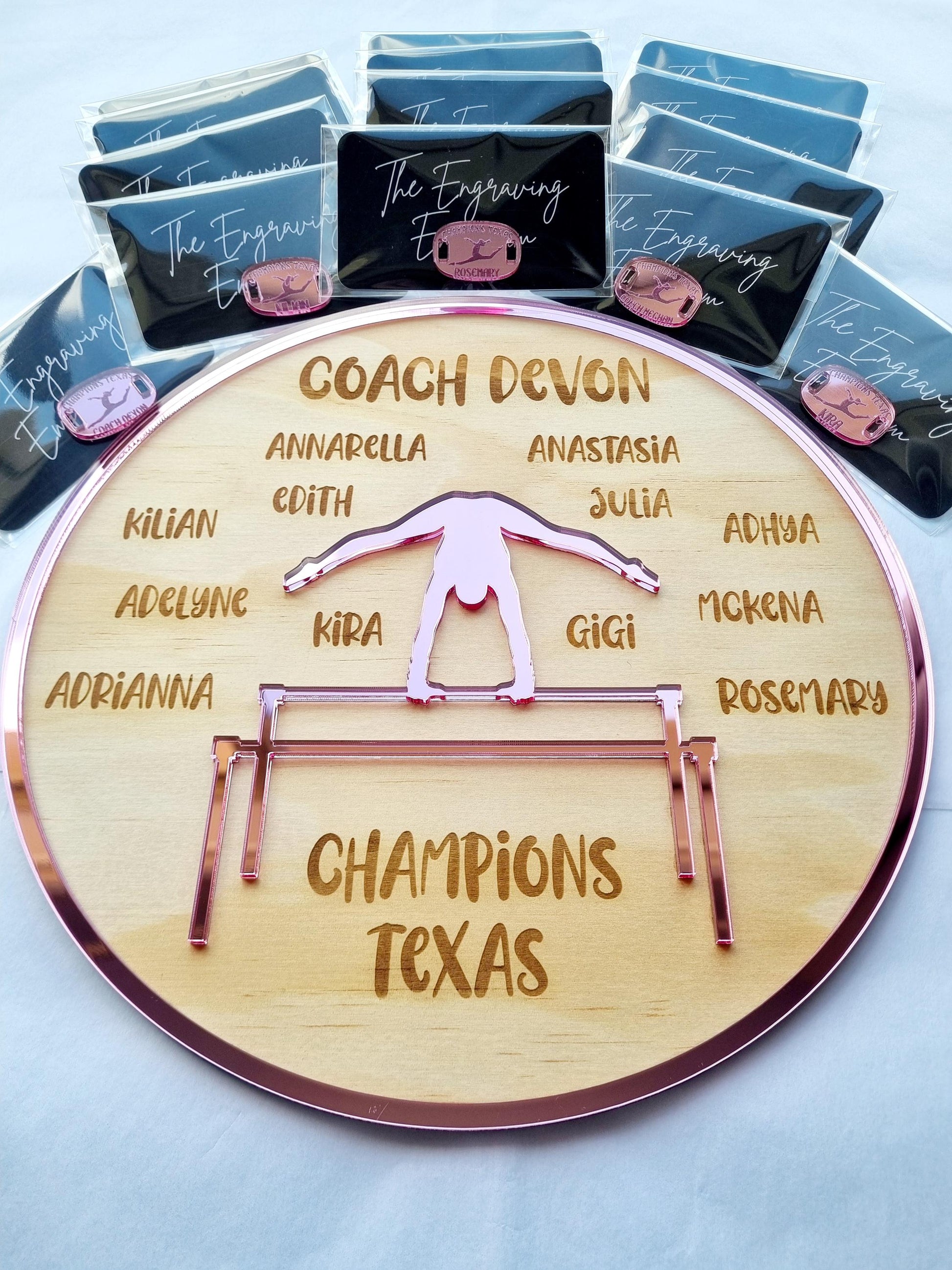 Personalised Gymnastics Coach Gift Set – Coach Plaque & Shoe Tags, Gymnastics Team Thank You Gift