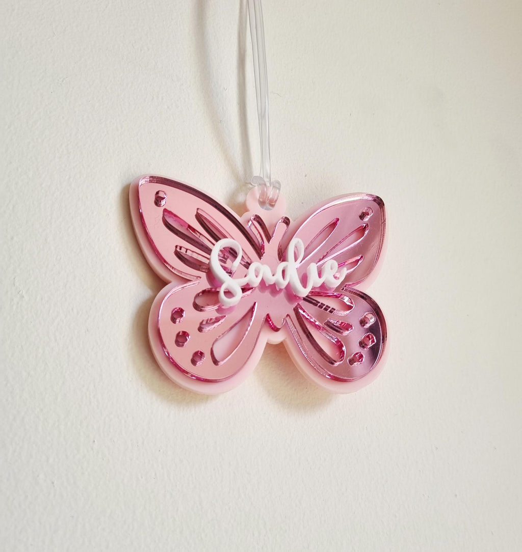 Personalised Butterfly Bag Tag, Custom Backpack Tag Keychain for School Kindergarten