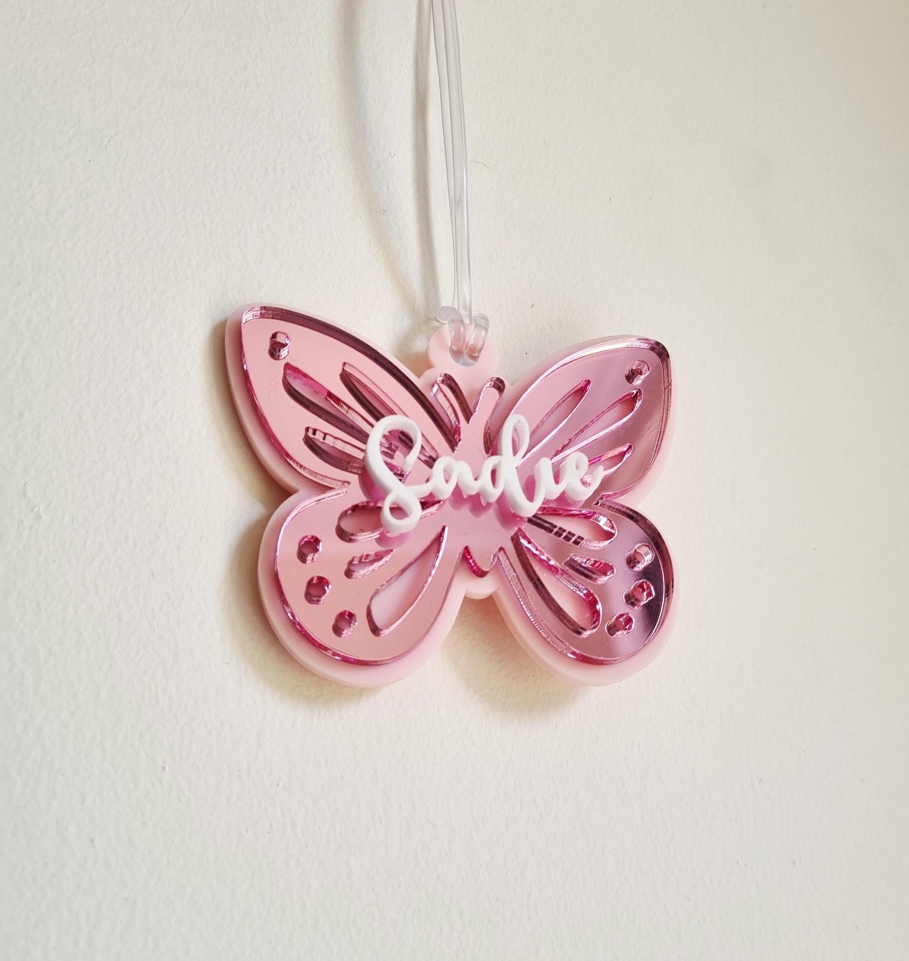 Personalised Butterfly Bag Tag, Custom Backpack Tag Keychain for School Kindergarten