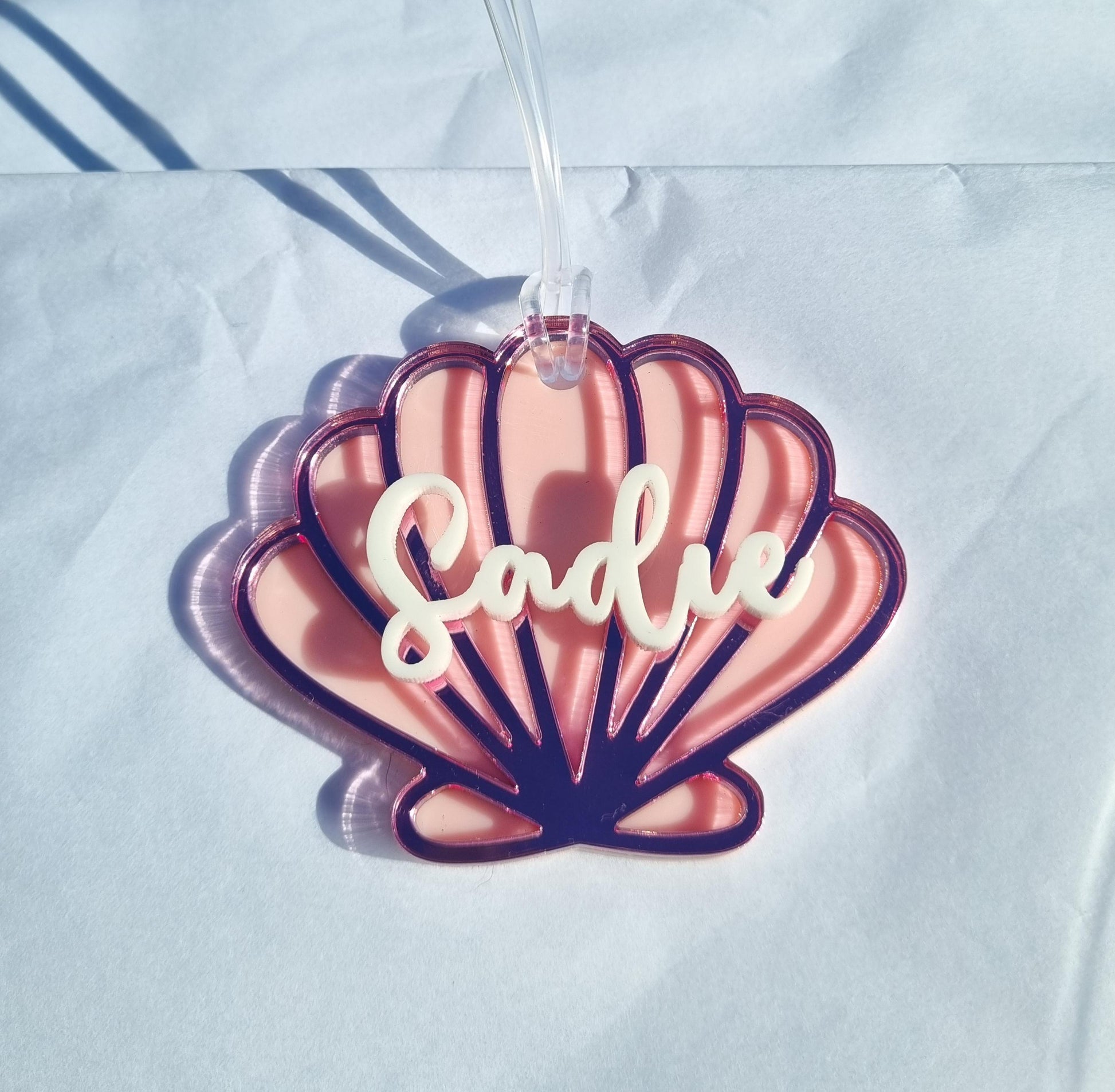 Personalised Shell Bag Tag, Custom Mermaid Themed Backpack Tag Keychain for School Kindergarten