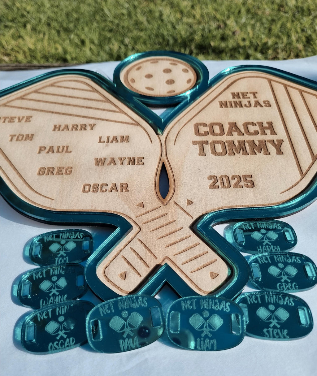 Personalised Pickleball Coach Gift Set, Pickleball Team Gift, Custom Shoe Tags, Pickleball Plaque, End of Season Award