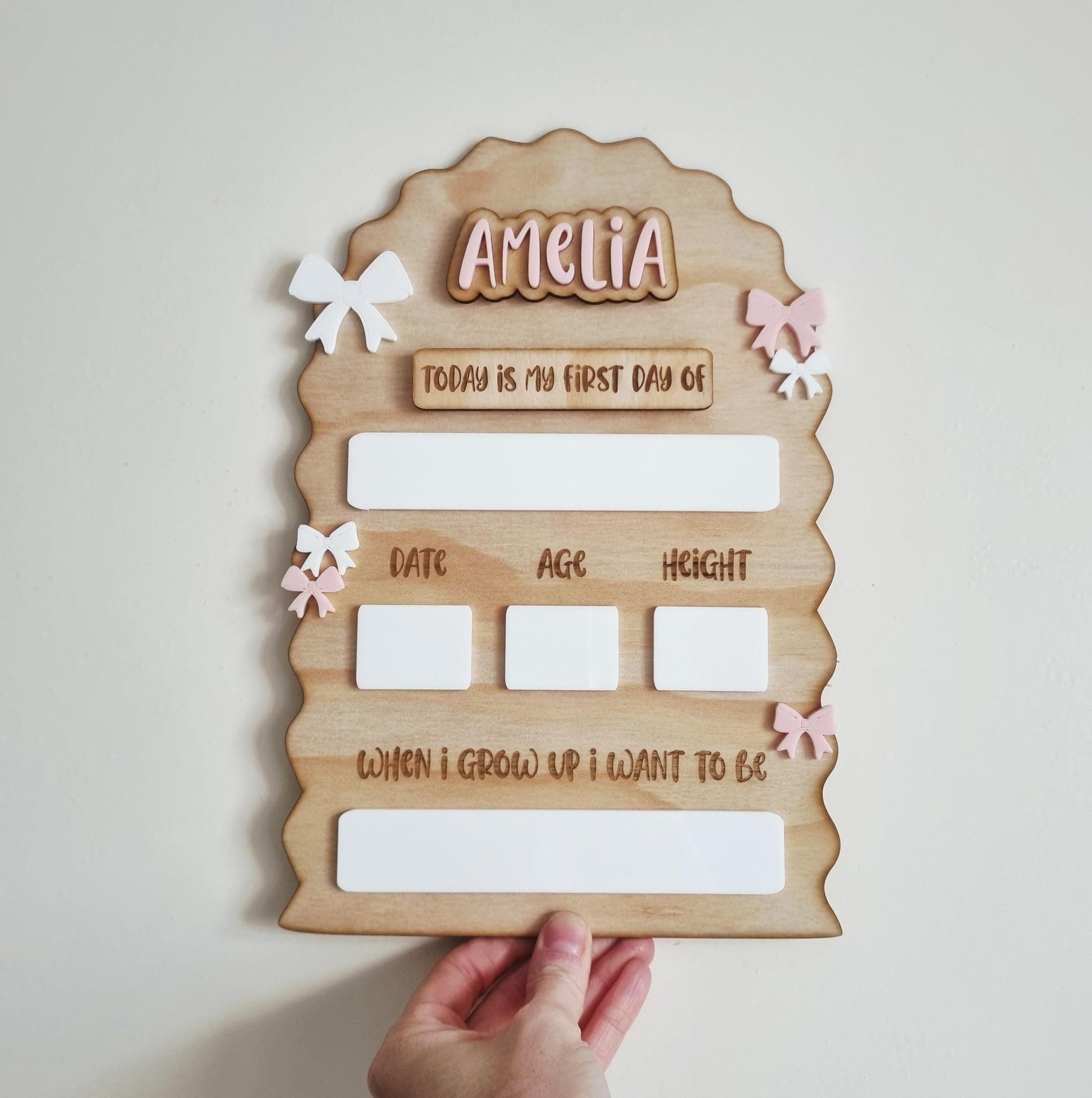 First Day of School Interchangeable Board – Personalised Reusable Photo Prop With Bow Detail