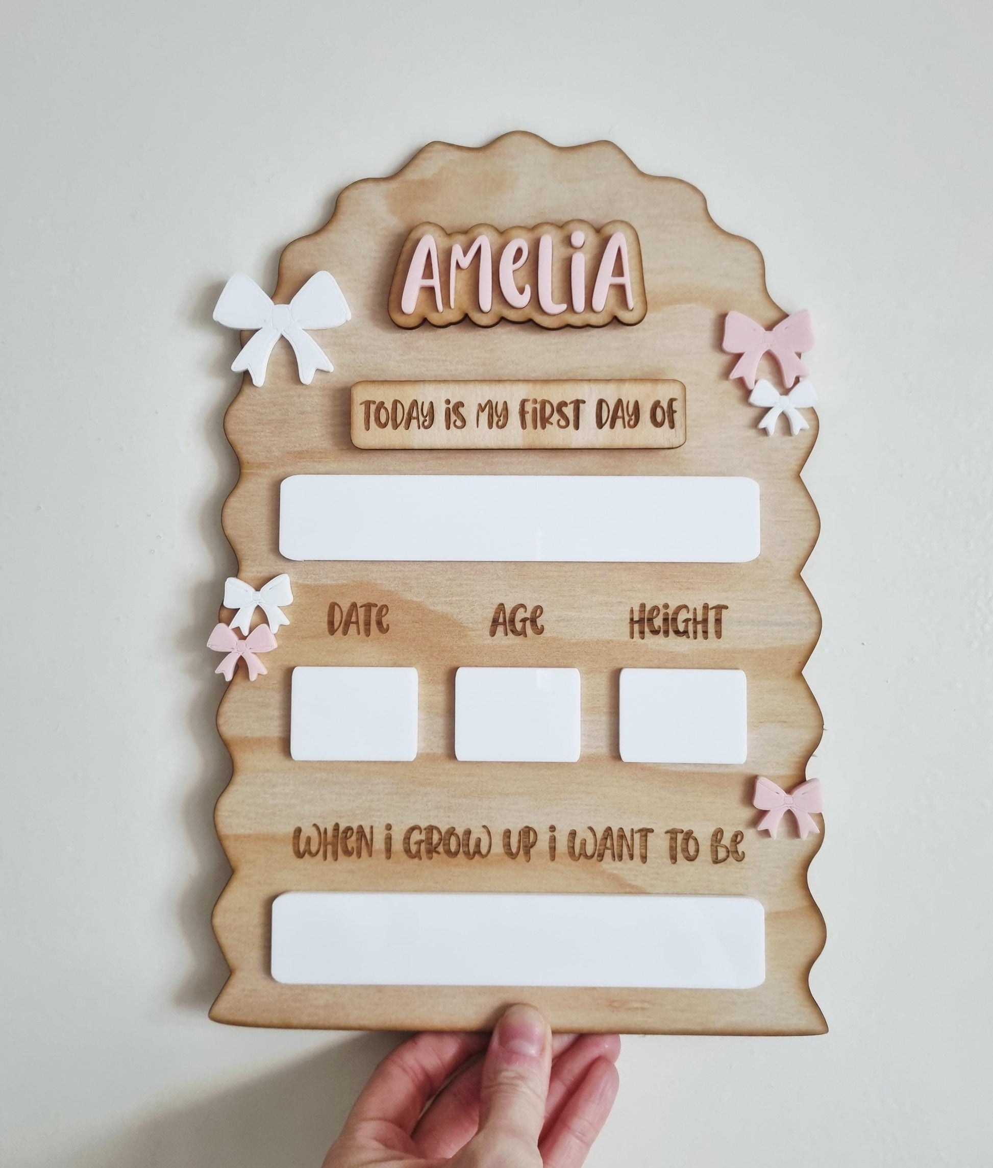 First Day of School Interchangeable Board – Personalised Reusable Photo Prop With Bow Detail