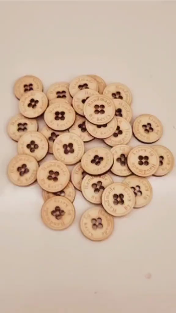 Wooden Engraved Handmade Small Business Buttons, Hand Sewn, Hand Crafted, Product Tags, Eco-Friendly Tags
