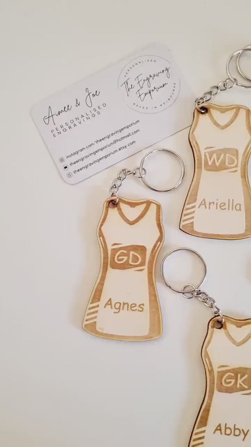 Personalised Netball Dress Keyring, Custom Netball Gift, Netball Player Keychain, Netball Coach Gift