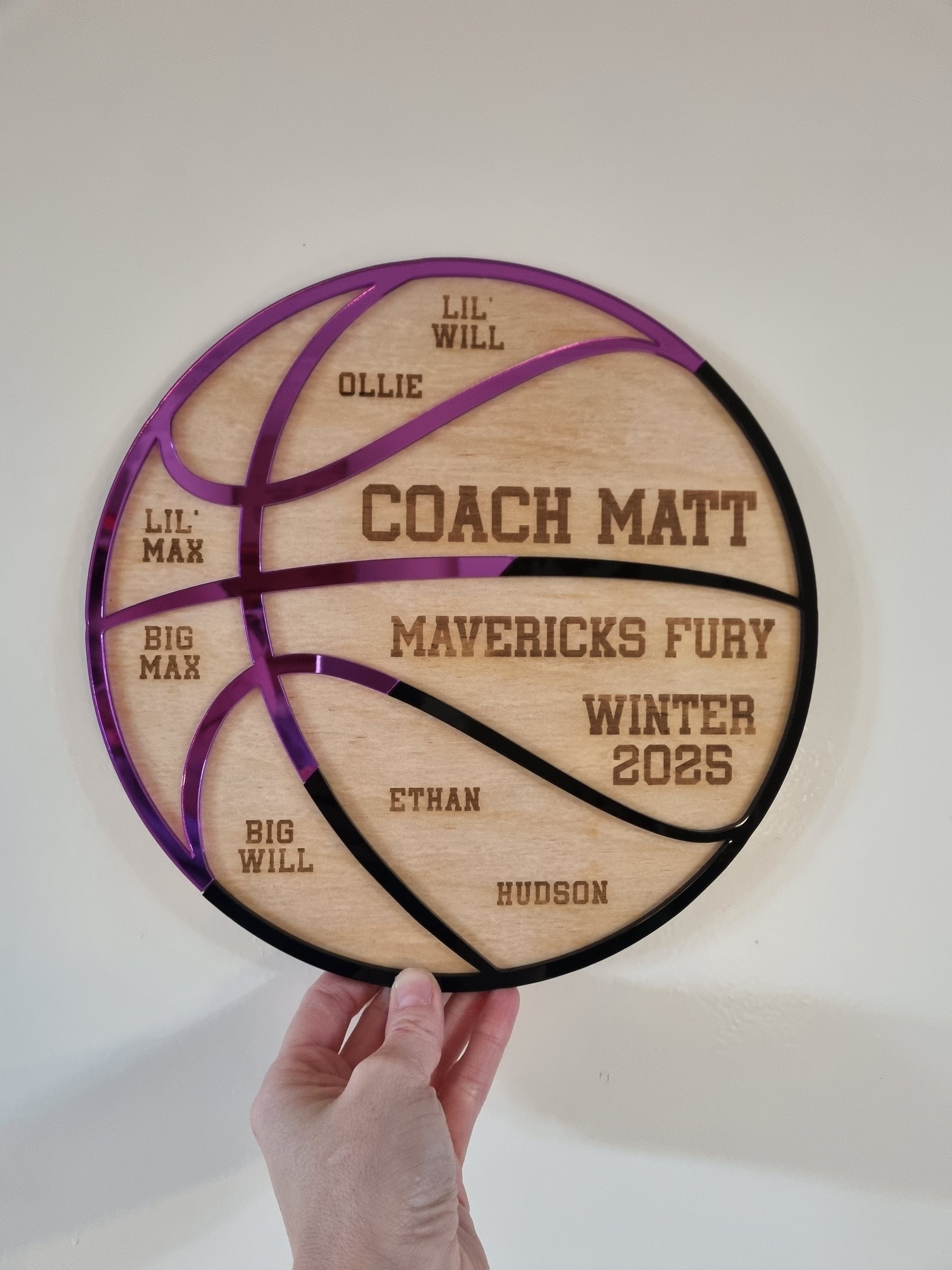 Basketball Coach Gift Plaque - Unique 2-Colour Design Team Gift