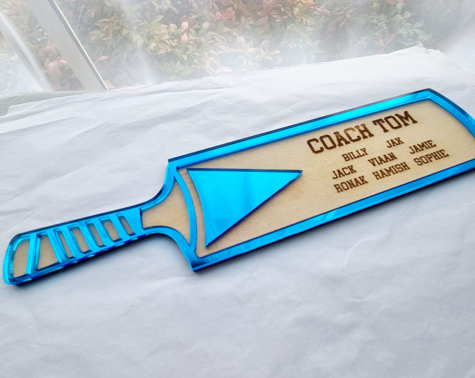Cricket Coach Gift Plaque – Personalised Team Cricket Bat Keepsake