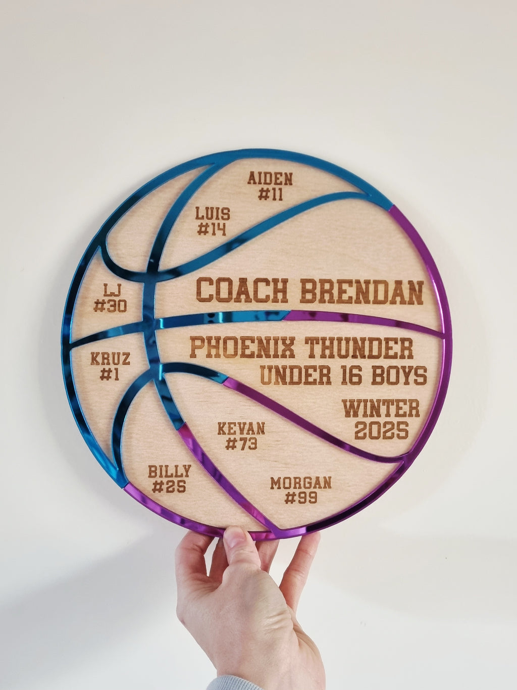 Basketball Coach Gift Plaque - Unique 2-Colour Design Team Gift